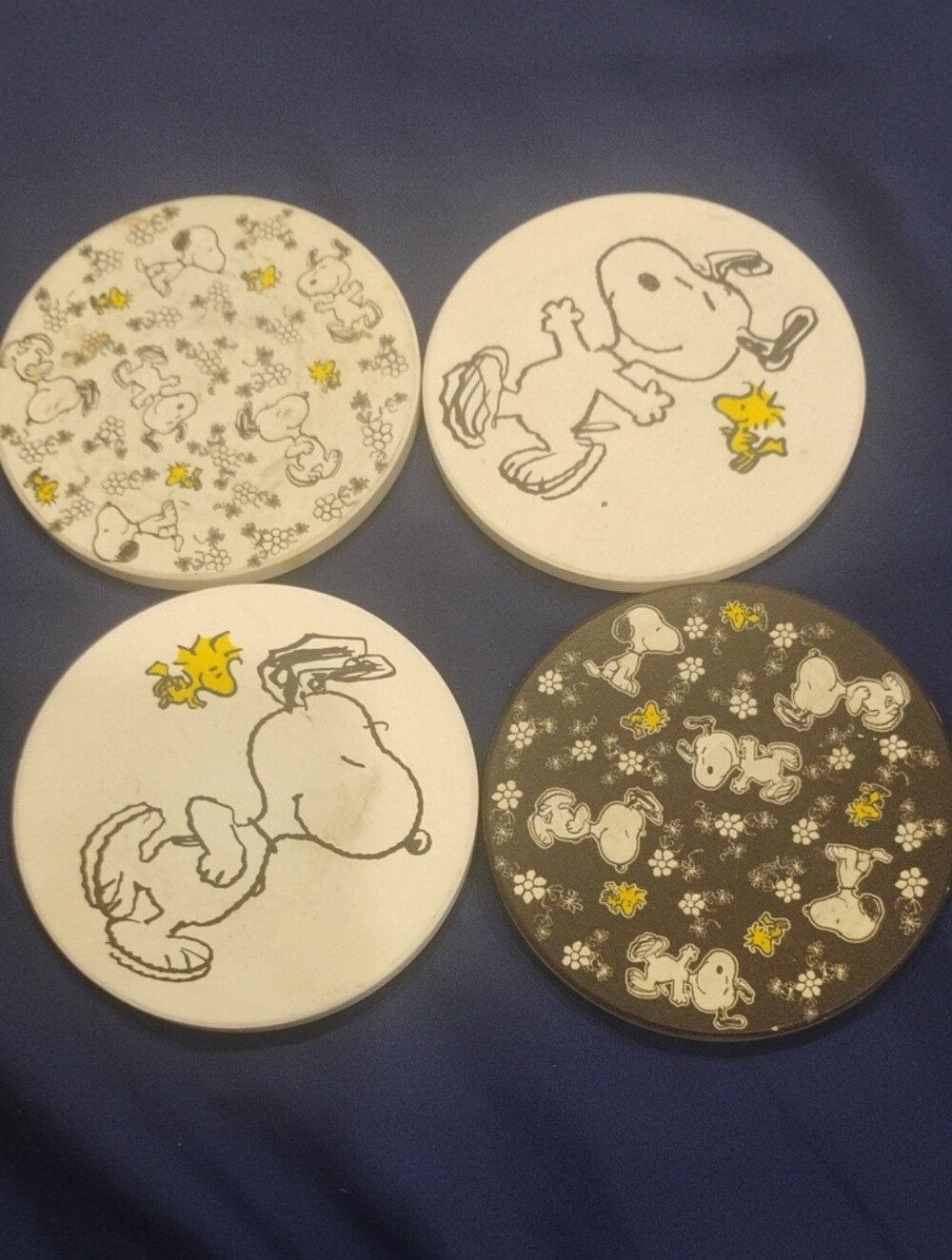 Snoopy & Woodstock Ceramic Coaster Set - White, Black, Yellow
